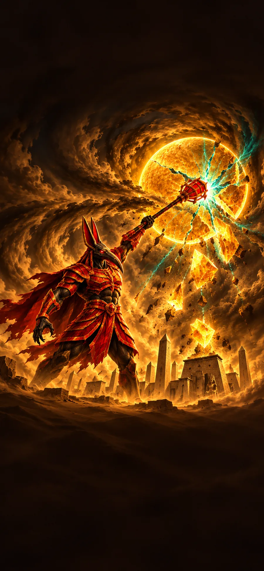 Set raises his staff against the sun