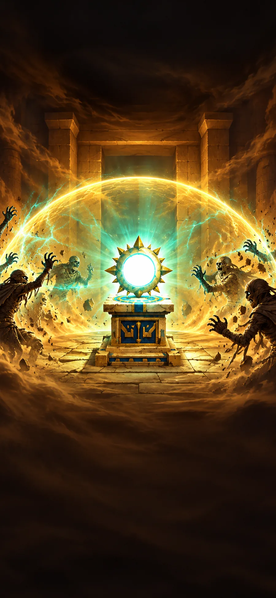 The Sun Seal shines on its altar as mummies close in